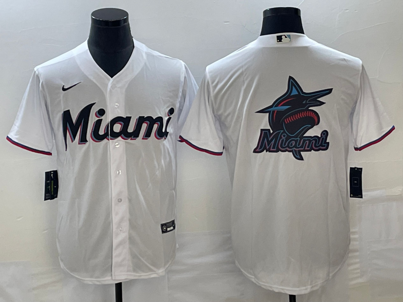 Men's Miami Marlins White Team Big Logo Cool Base Stitched Baseball Jersey Men's Miami Marlins White Team Big Logo Cool Base Stitched Baseball Jersey
